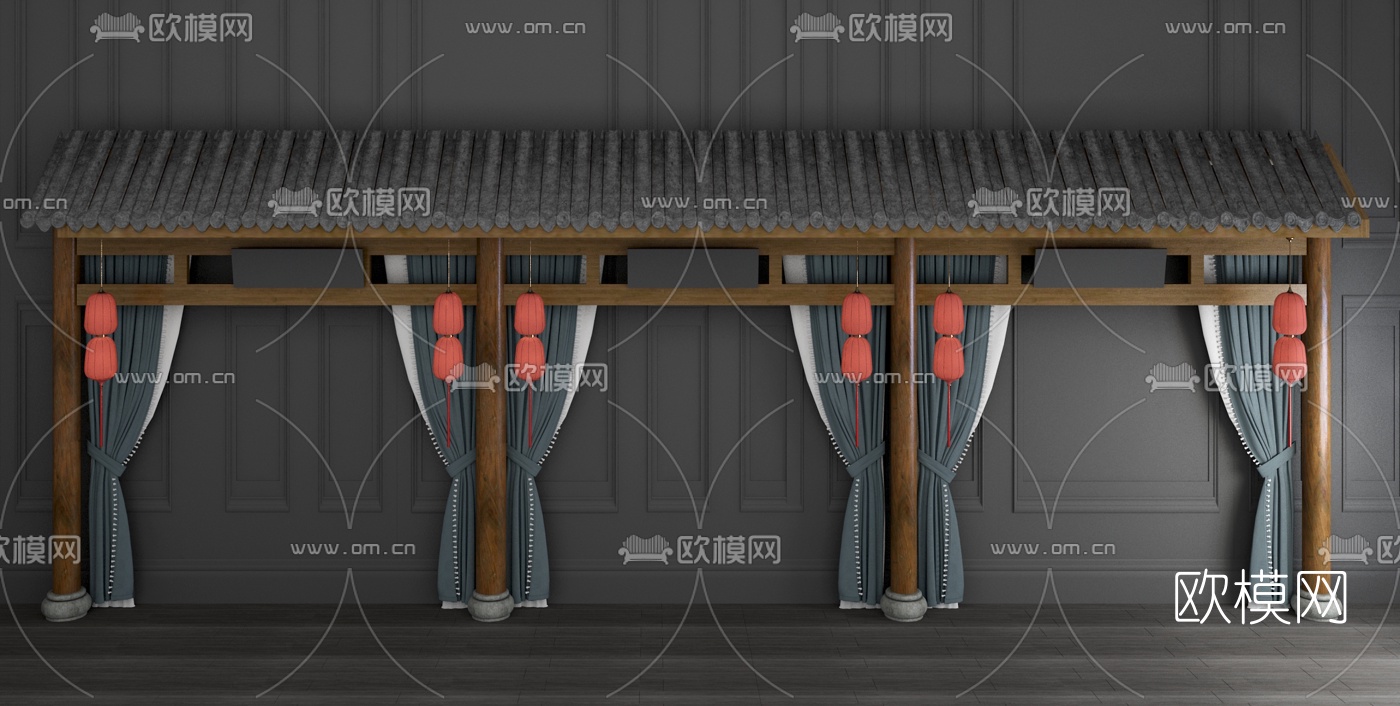 新中式屋顶屋檐构件组合3d模型下载（渲染图5）