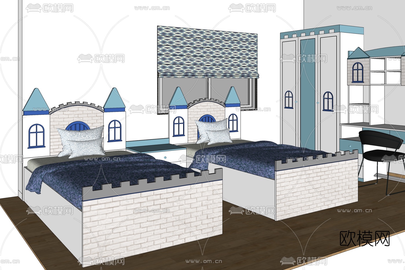 欧式城堡主题单人床免费su模型下载