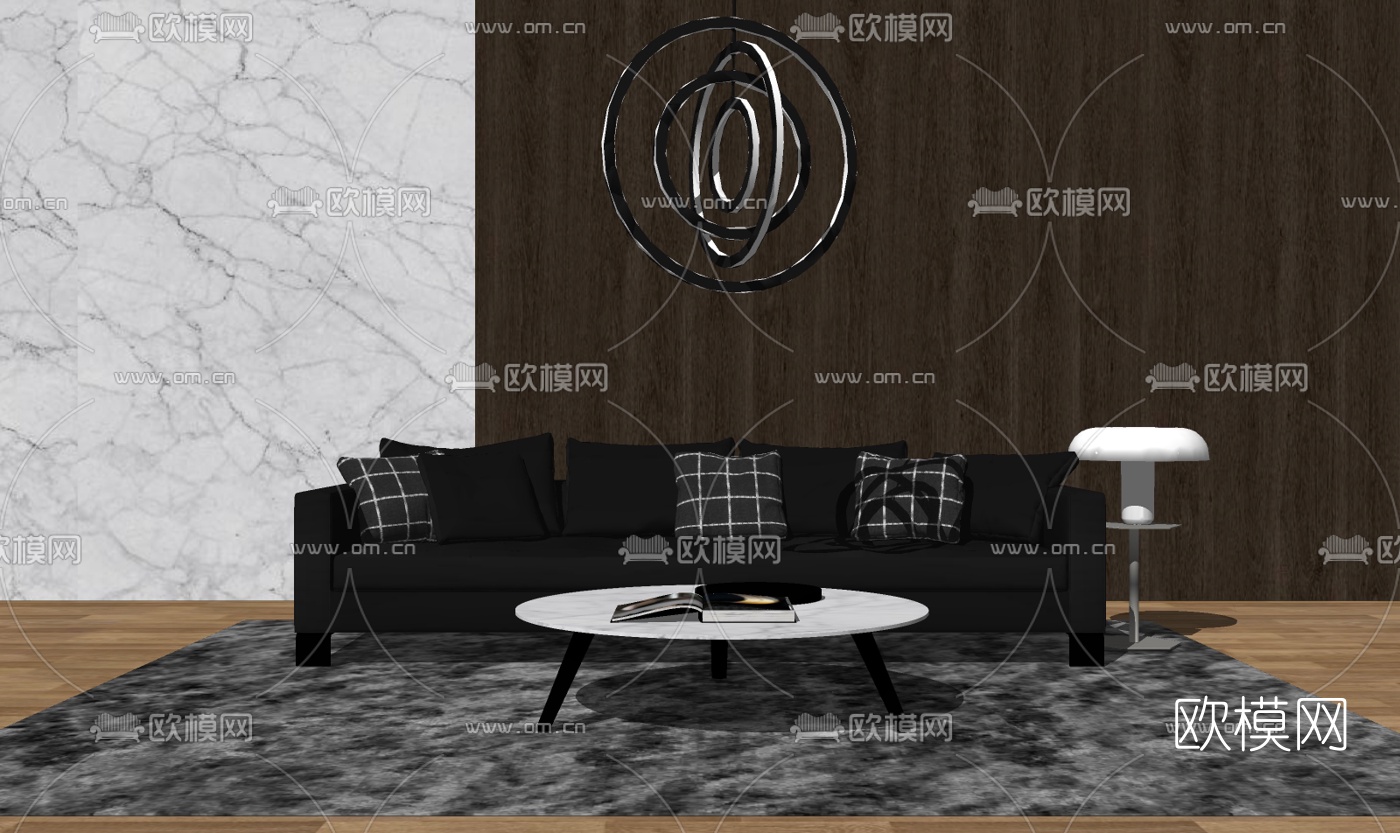 现代布艺多人沙发su模型下载