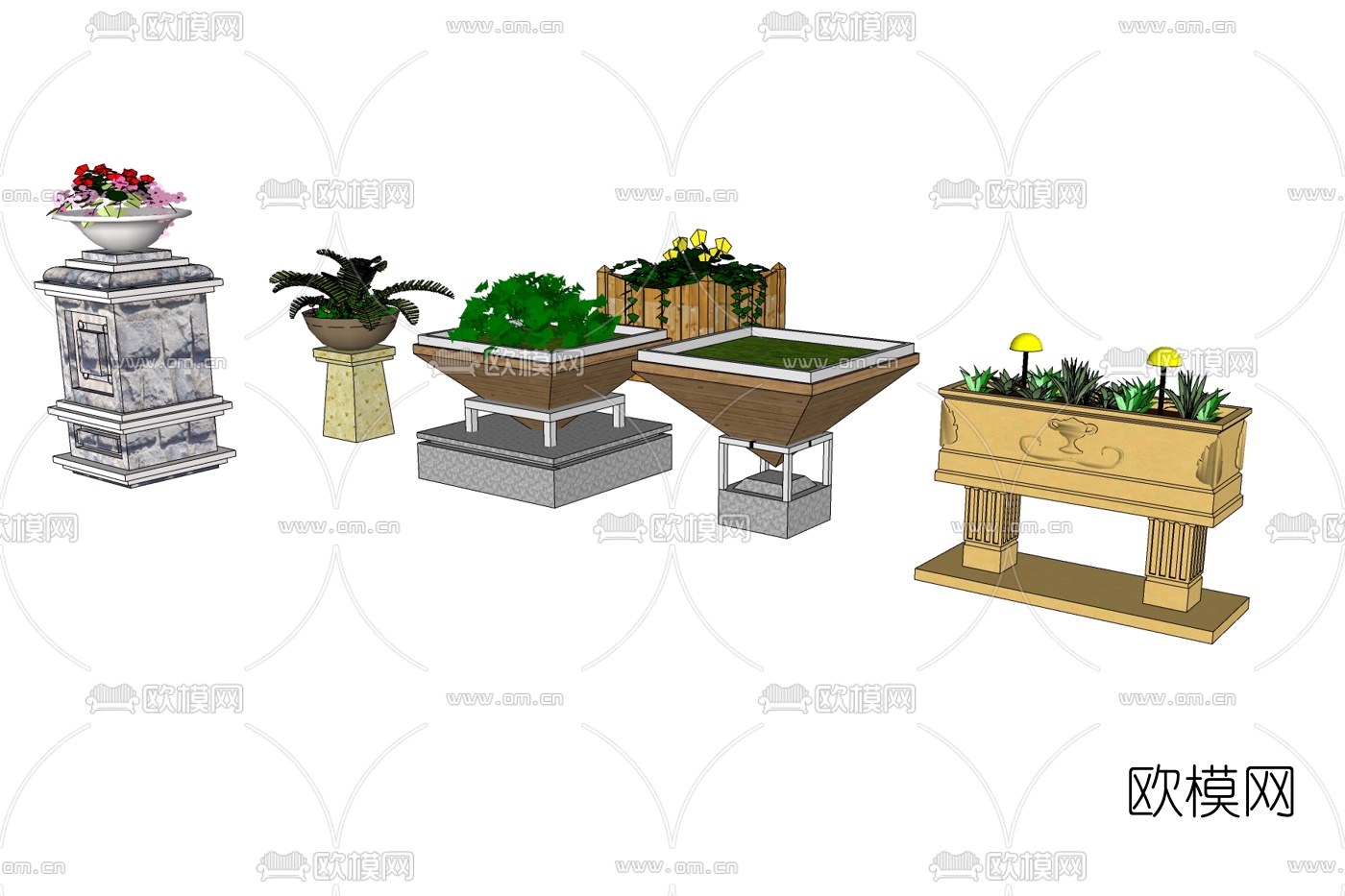 现代花钵盆栽免费su模型下载