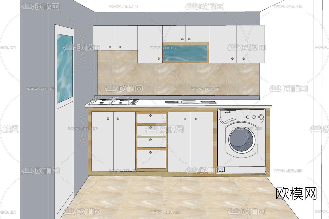 现代厨房免费su模型下载