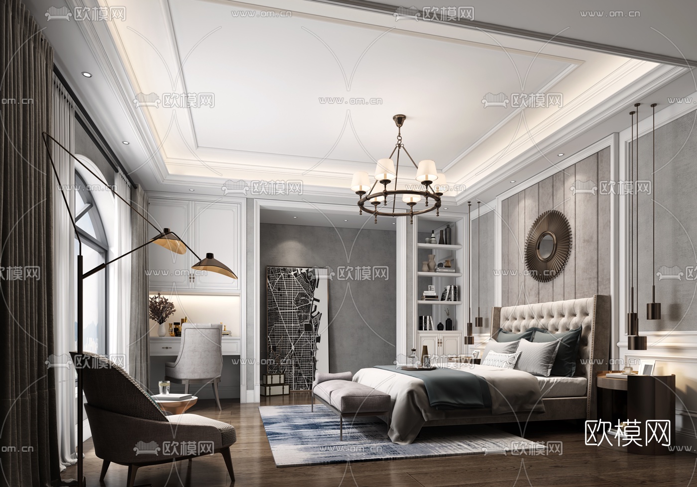 北欧轻奢卧室3d模型下载