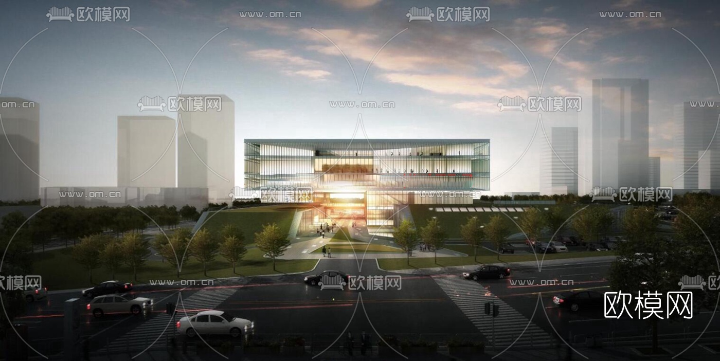 现代办公楼外观su模型下载（渲染图5）