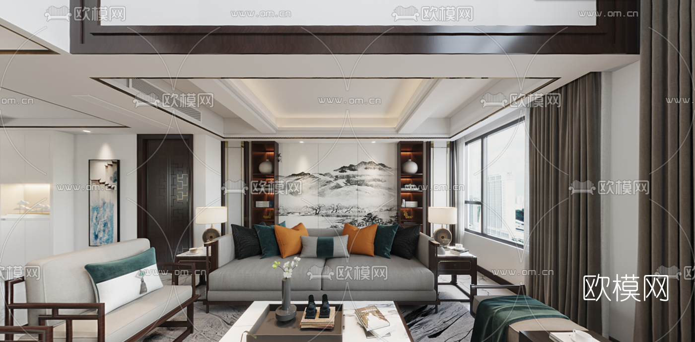 新中式别墅客厅餐厅vr全景3d模型