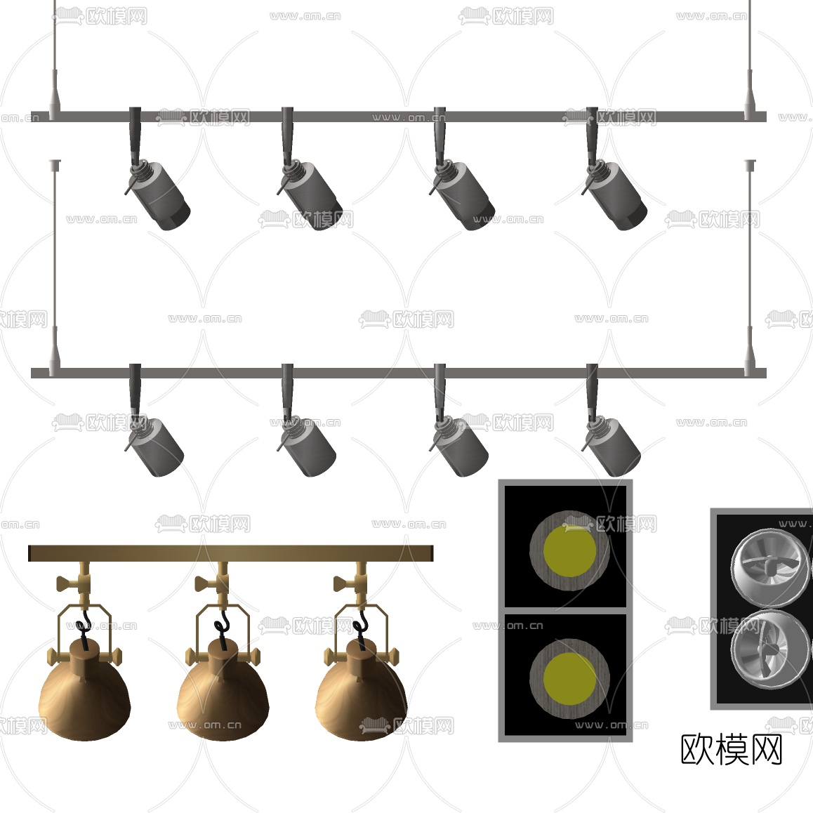 现代轨道灯筒灯su模型下载（渲染图2）