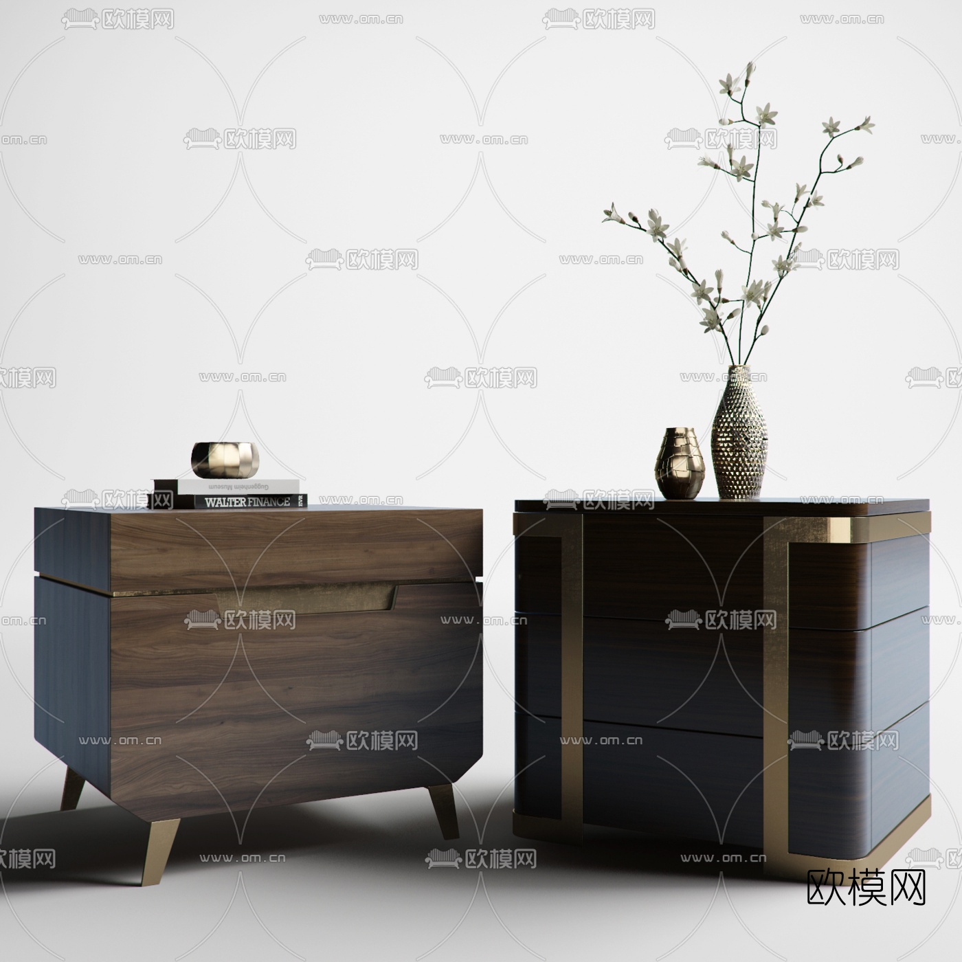 现代轻奢床头柜组合3d模型