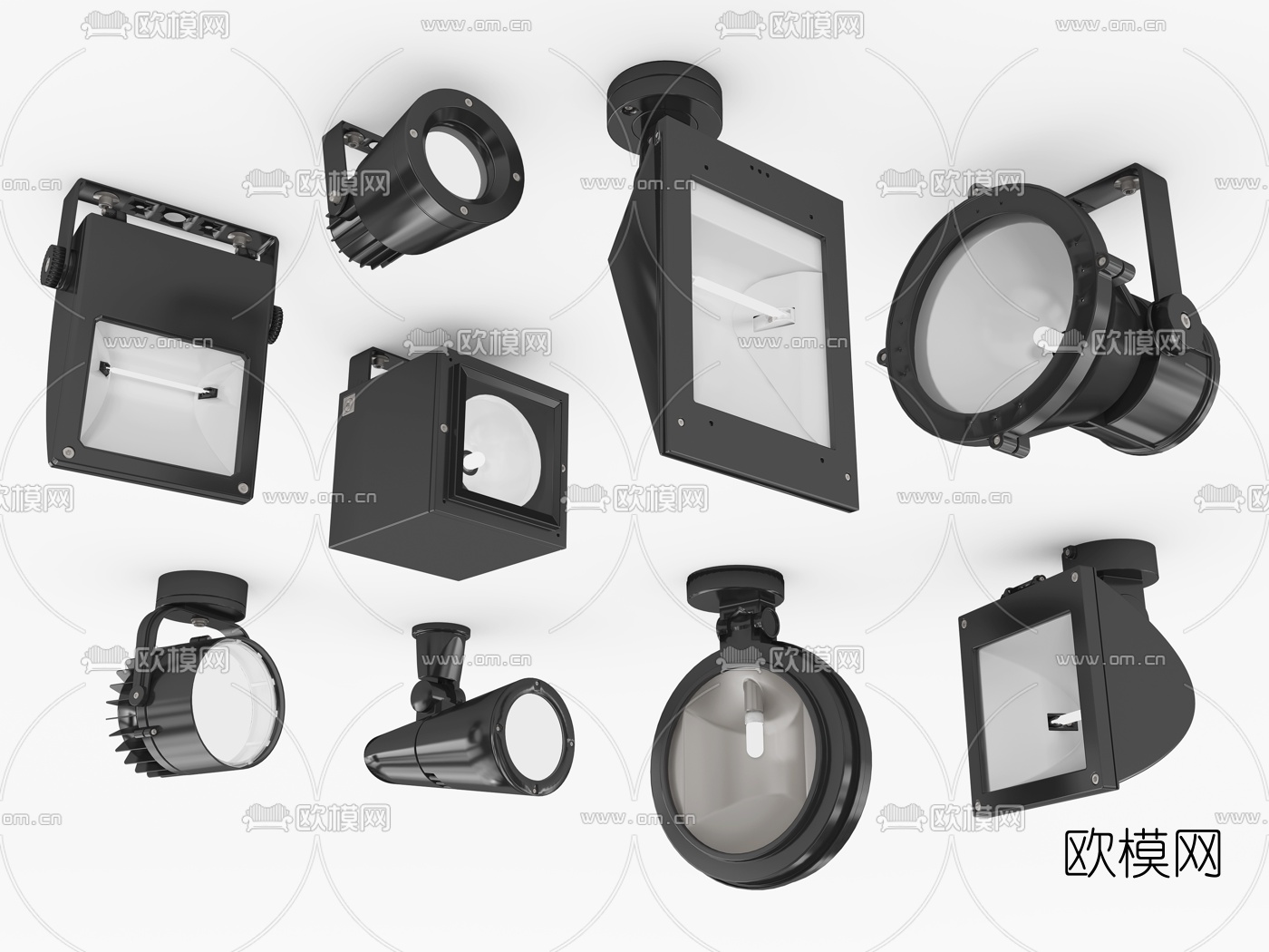 现代激光投光灯泛光灯组合3d模型下载