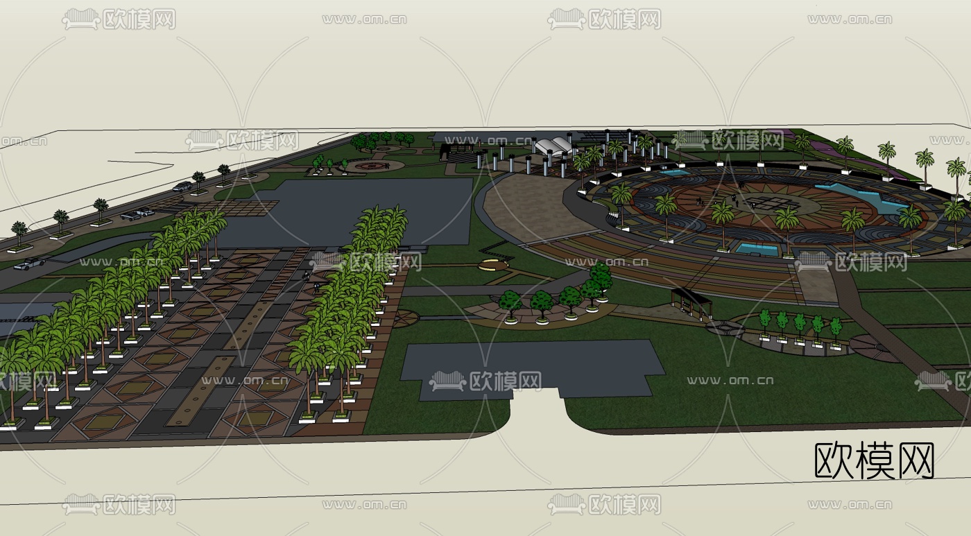 现代景观广场免费su模型下载