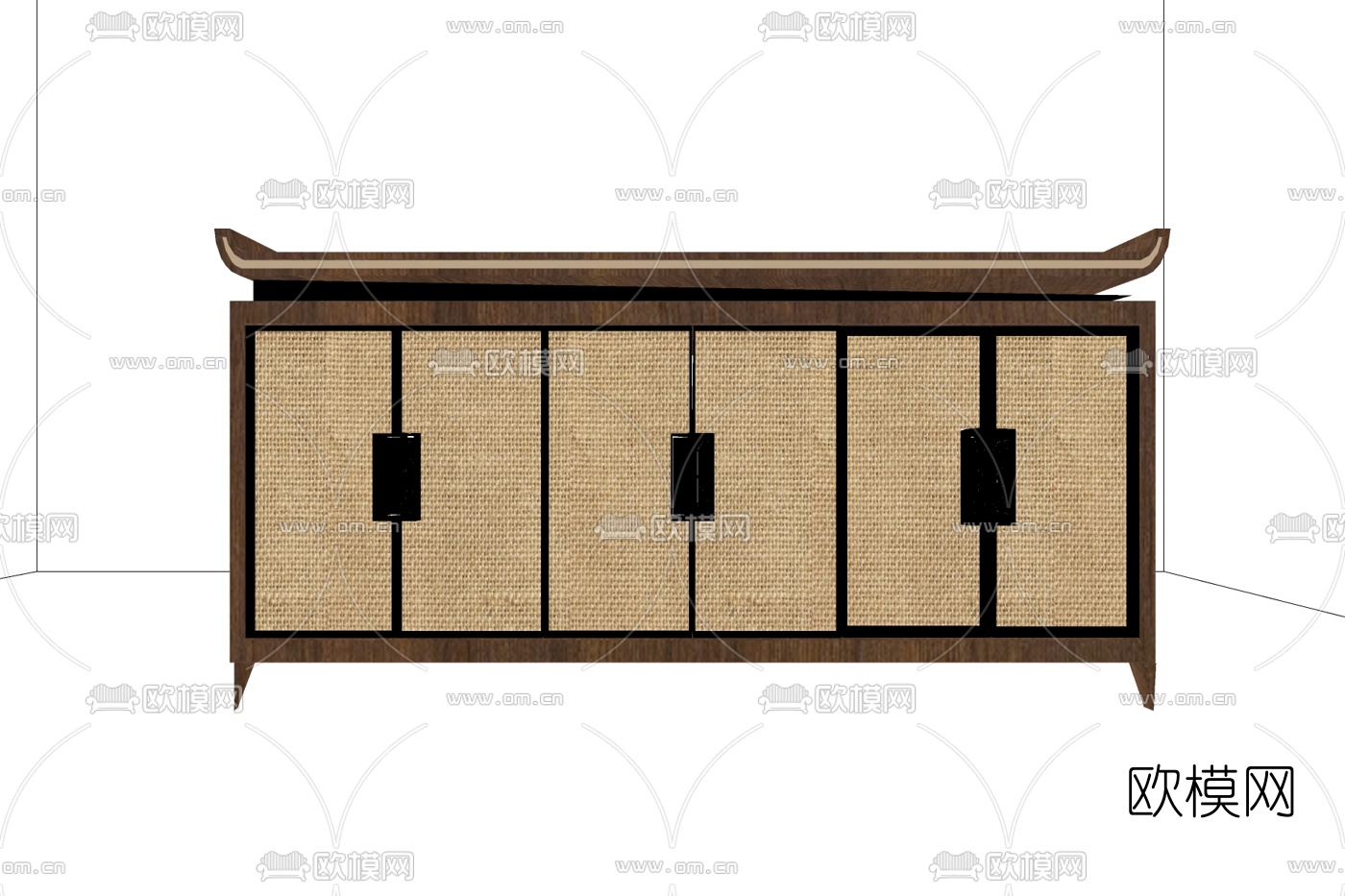 中式实木边柜免费su模型下载