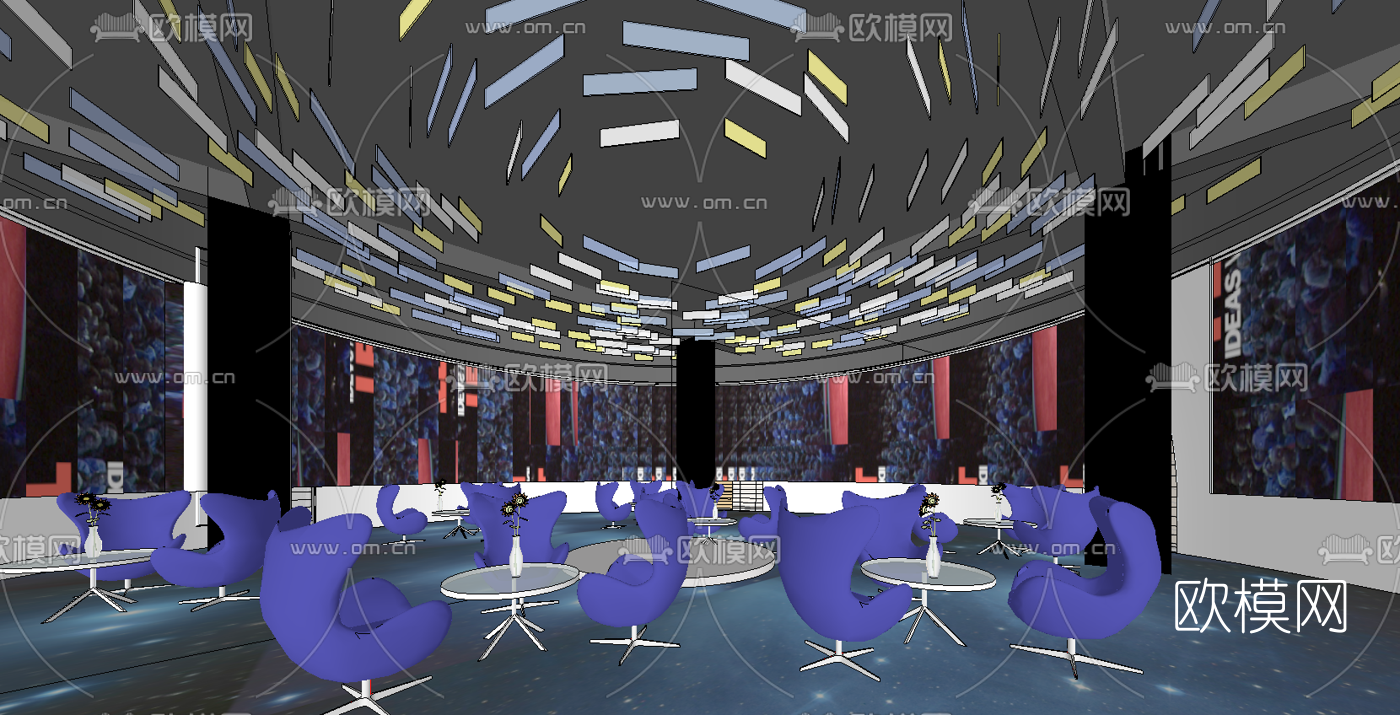 现代酒店会所大堂吧su模型下载（渲染图1）