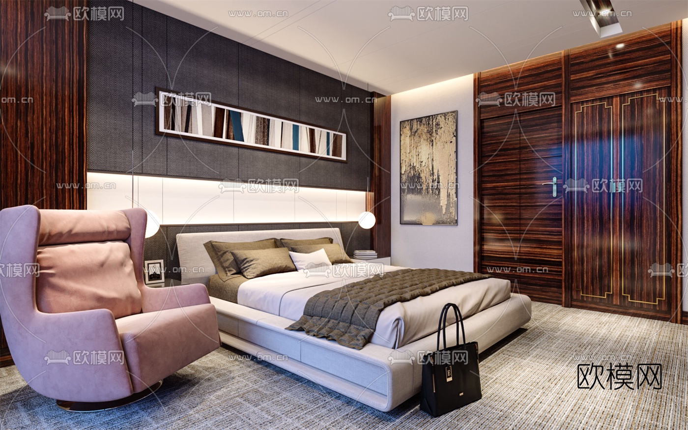 现代轻奢酒店客房套间3d模型下载（渲染图5）