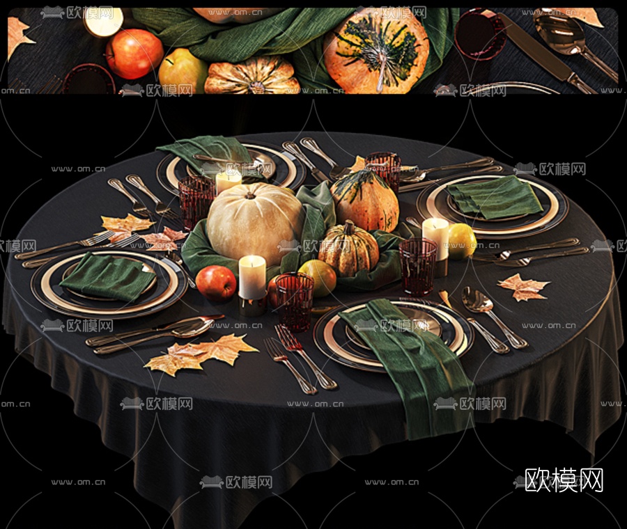 美式食物刀叉餐具3d模型下载（渲染图1）