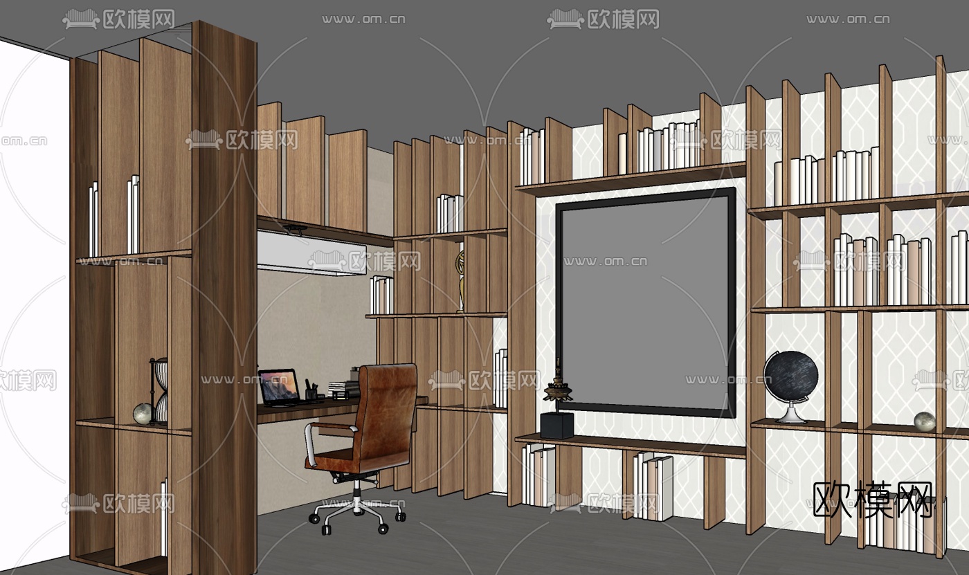现代实木书架免费su模型下载