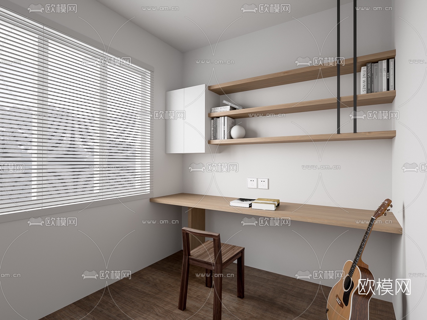 壹石设计 现代原木层板书桌椅3d模型