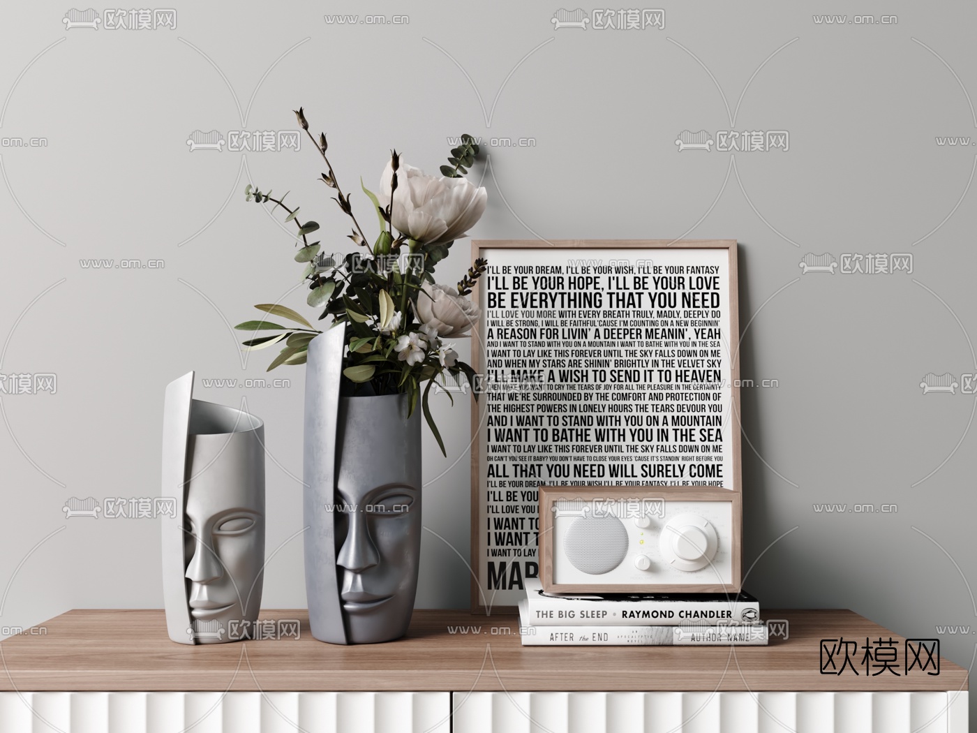 北欧人脸艺术花瓶书籍摆件3d模型下载