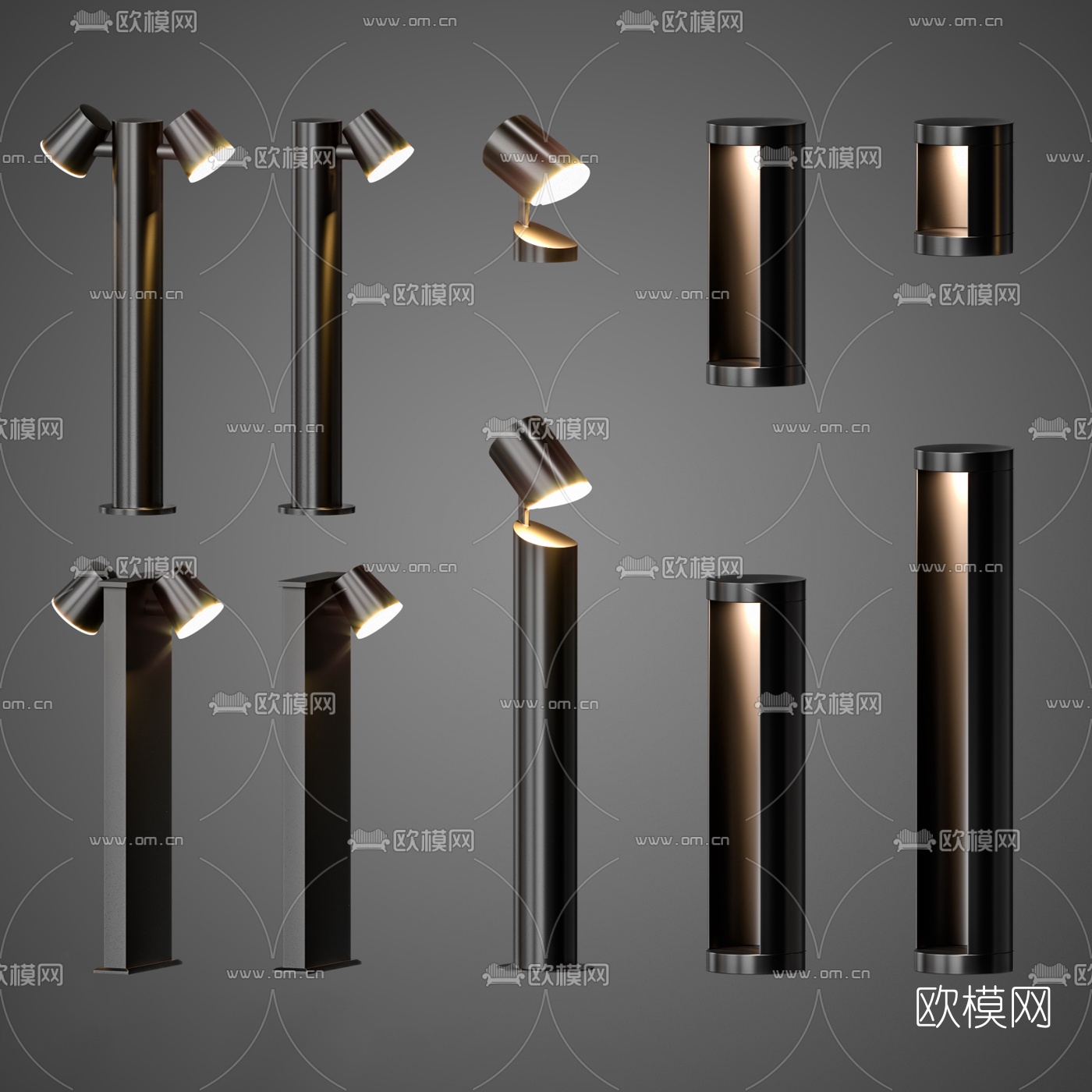 现代圆筒户外草坪灯3d模型下载