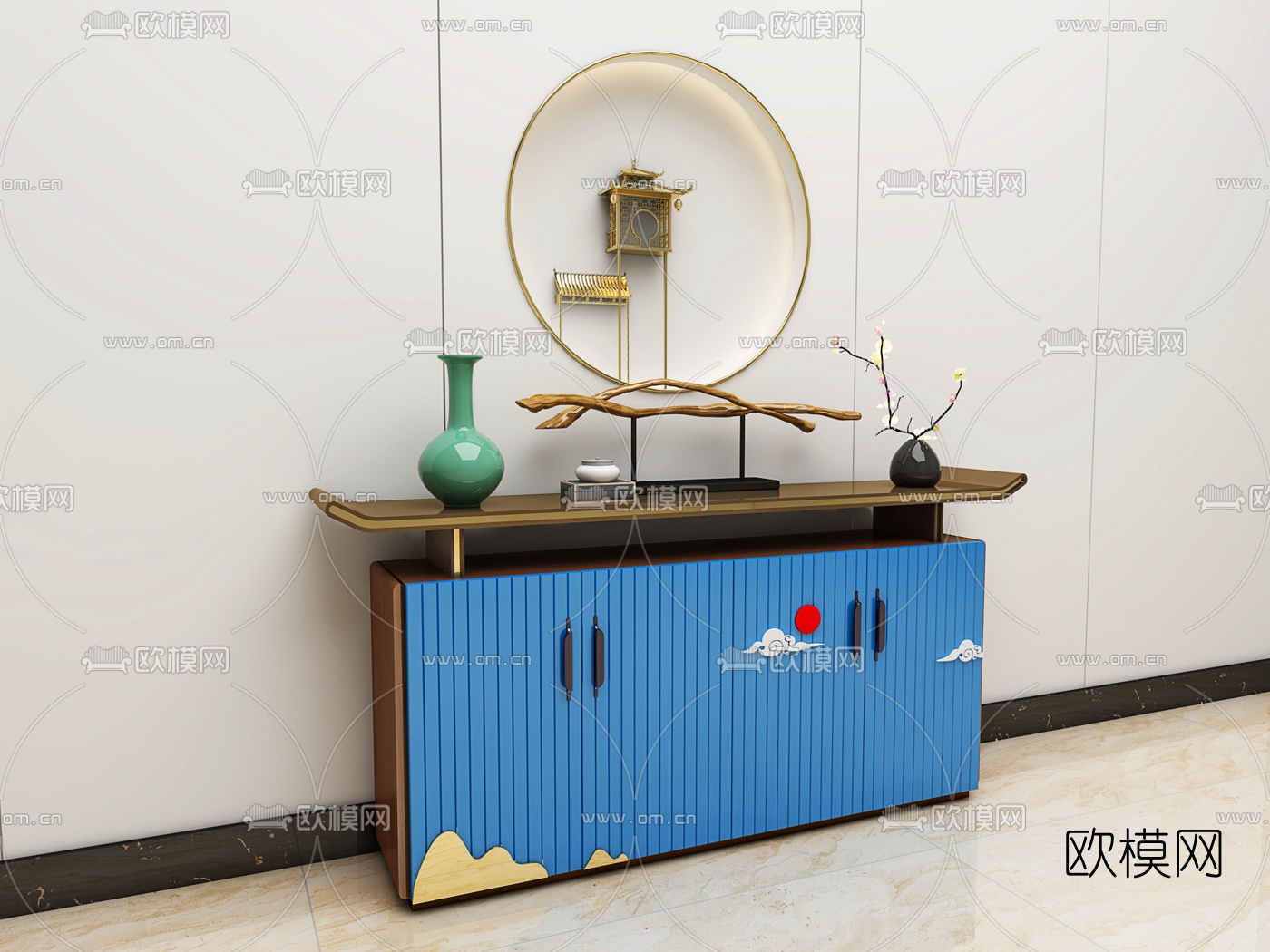 新中式实木创意端景柜3d模型