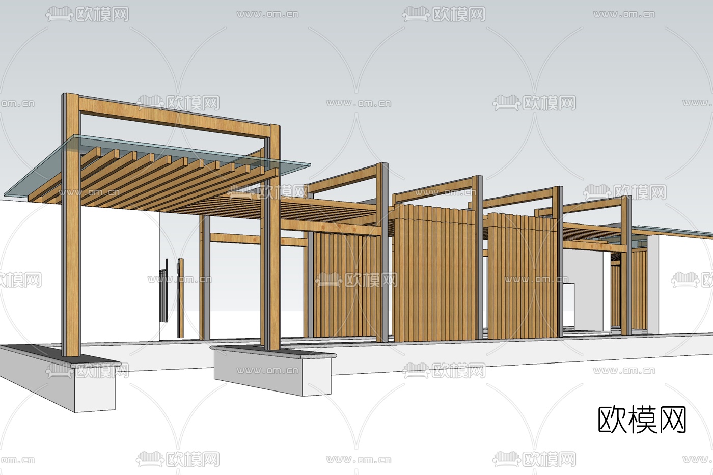 现代廊架免费su模型下载