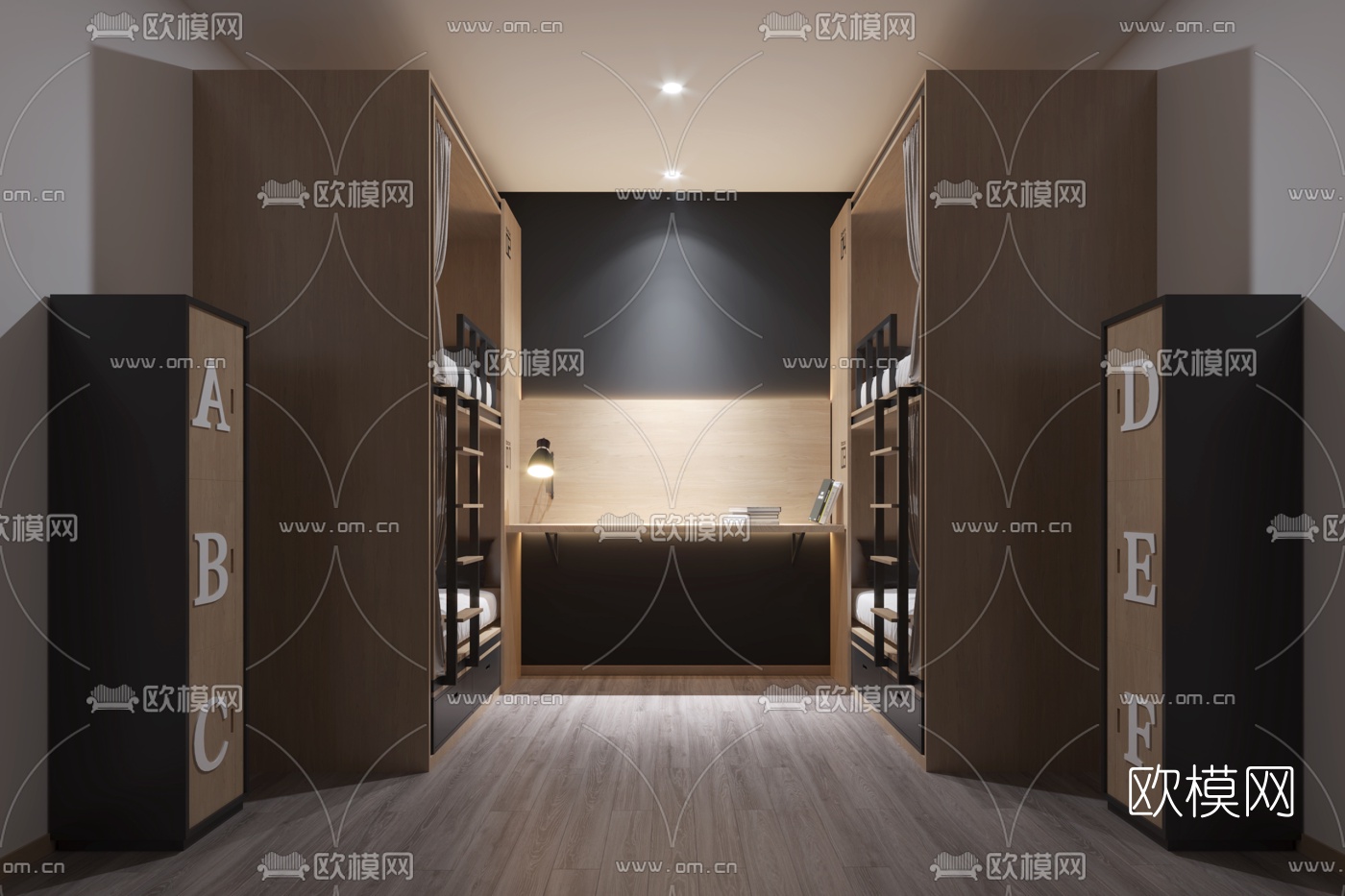 现代上下铺旅社四人间3d模型-Pic-1