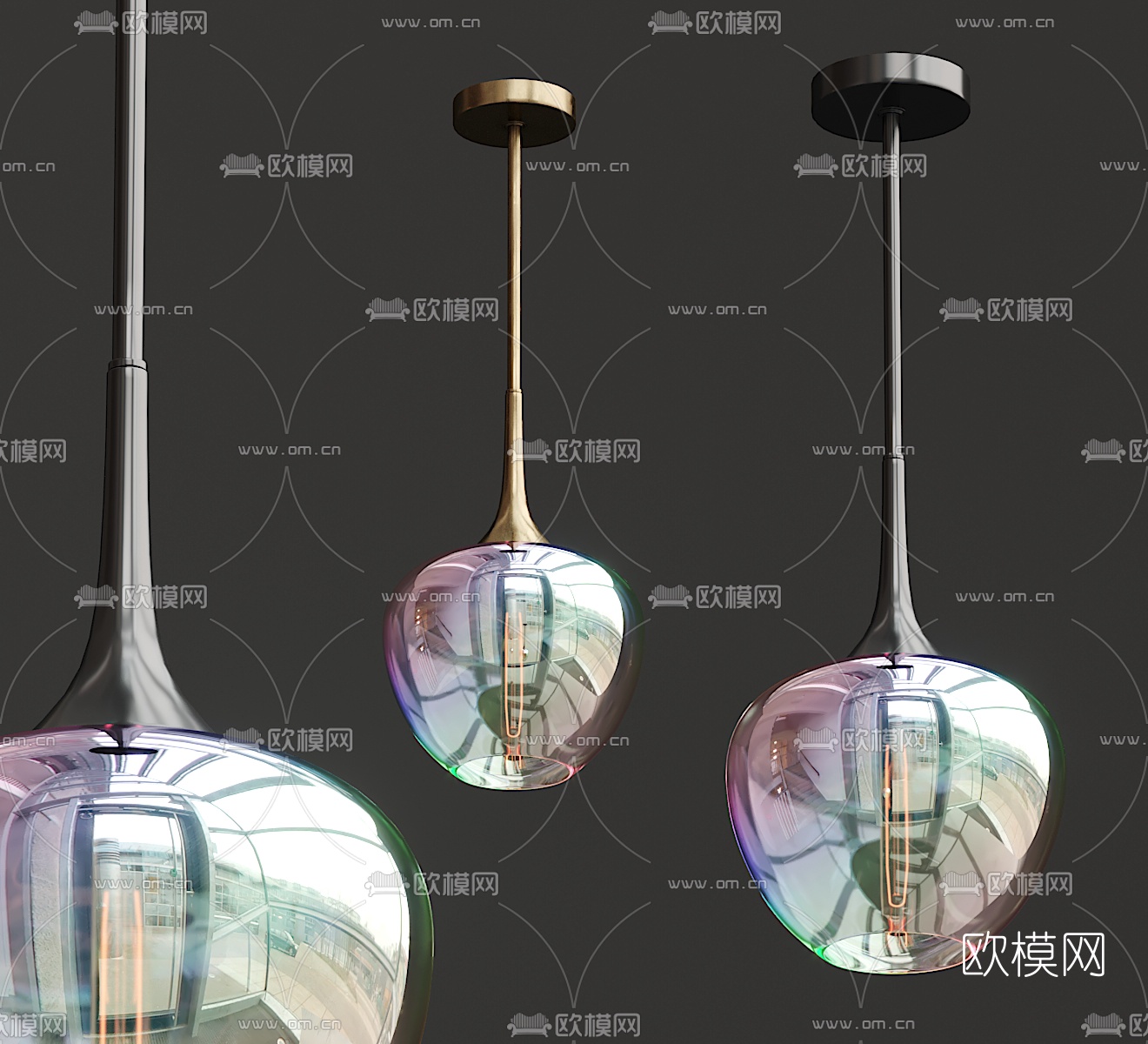现代玻璃灯罩吊灯3d模型