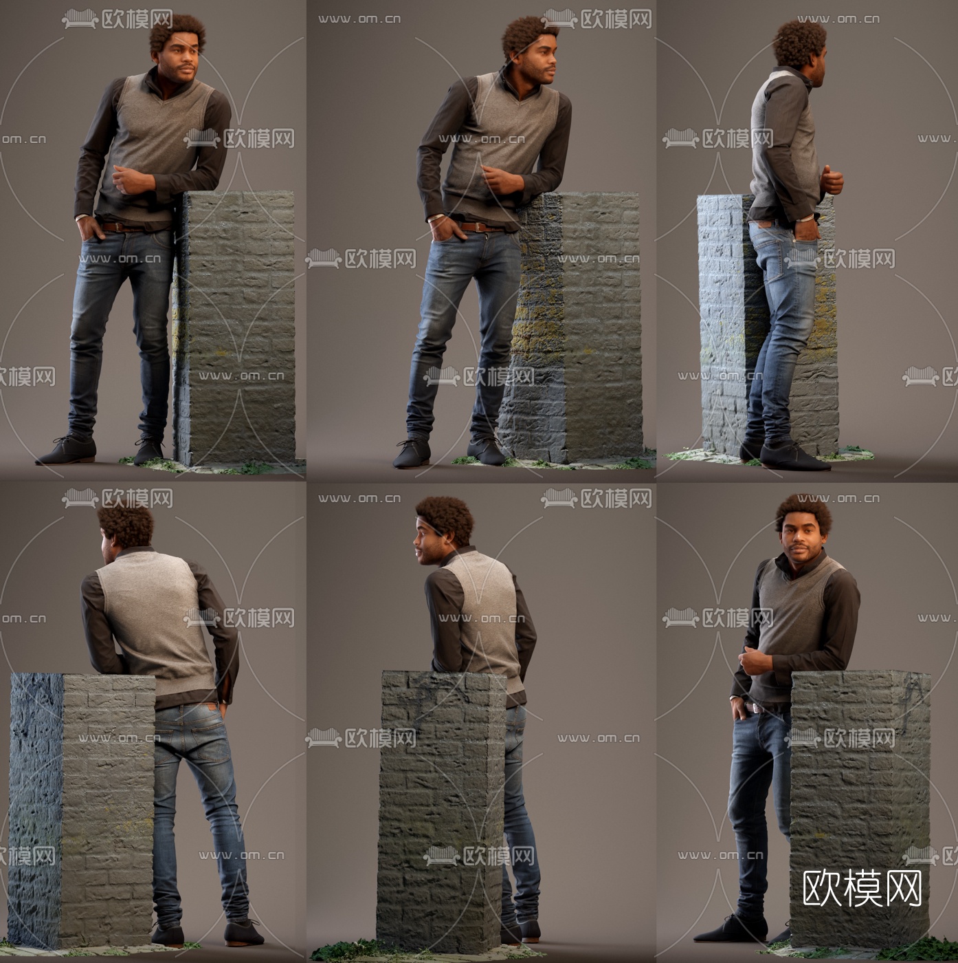 现代男性黑人3d模型下载