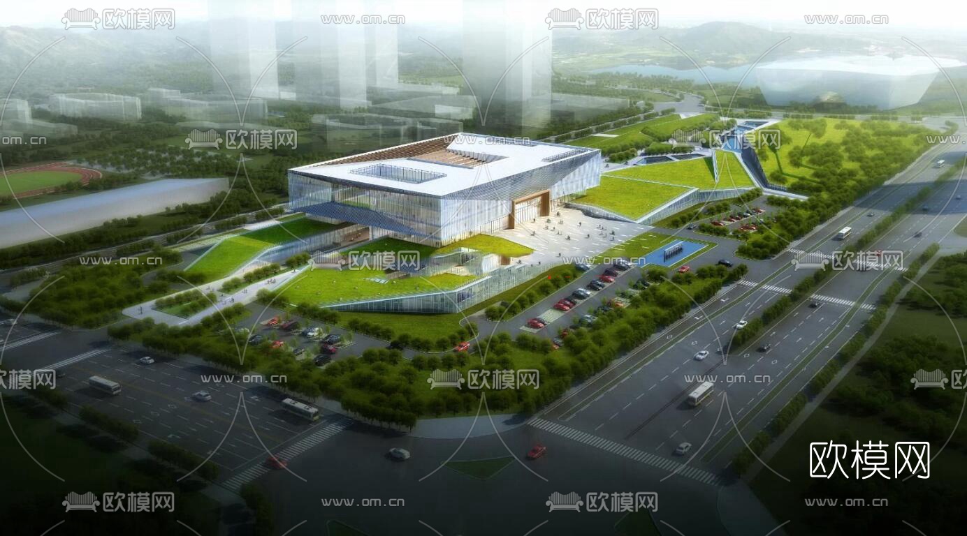 现代办公楼外观su模型下载（渲染图6）