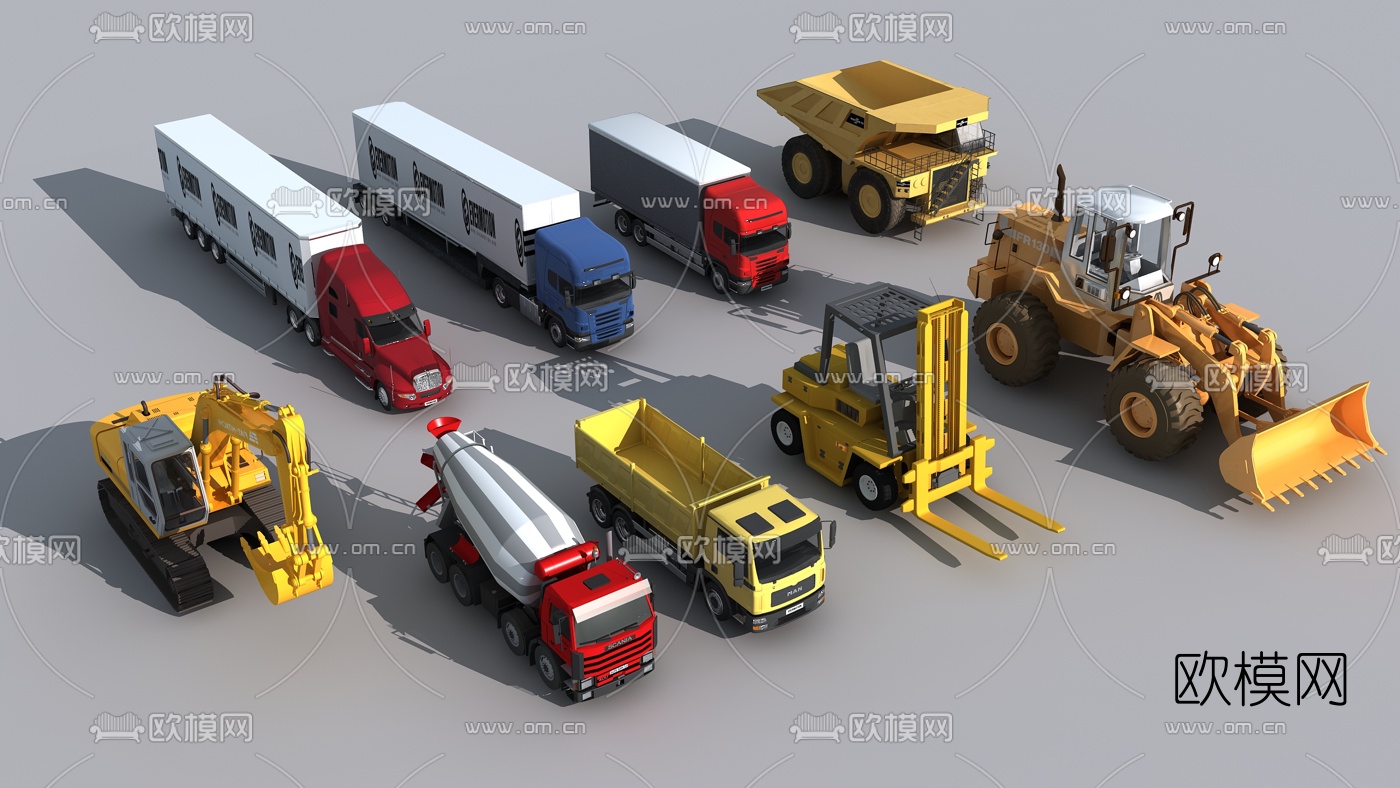 工业风推土机挖掘机施工车3d模型