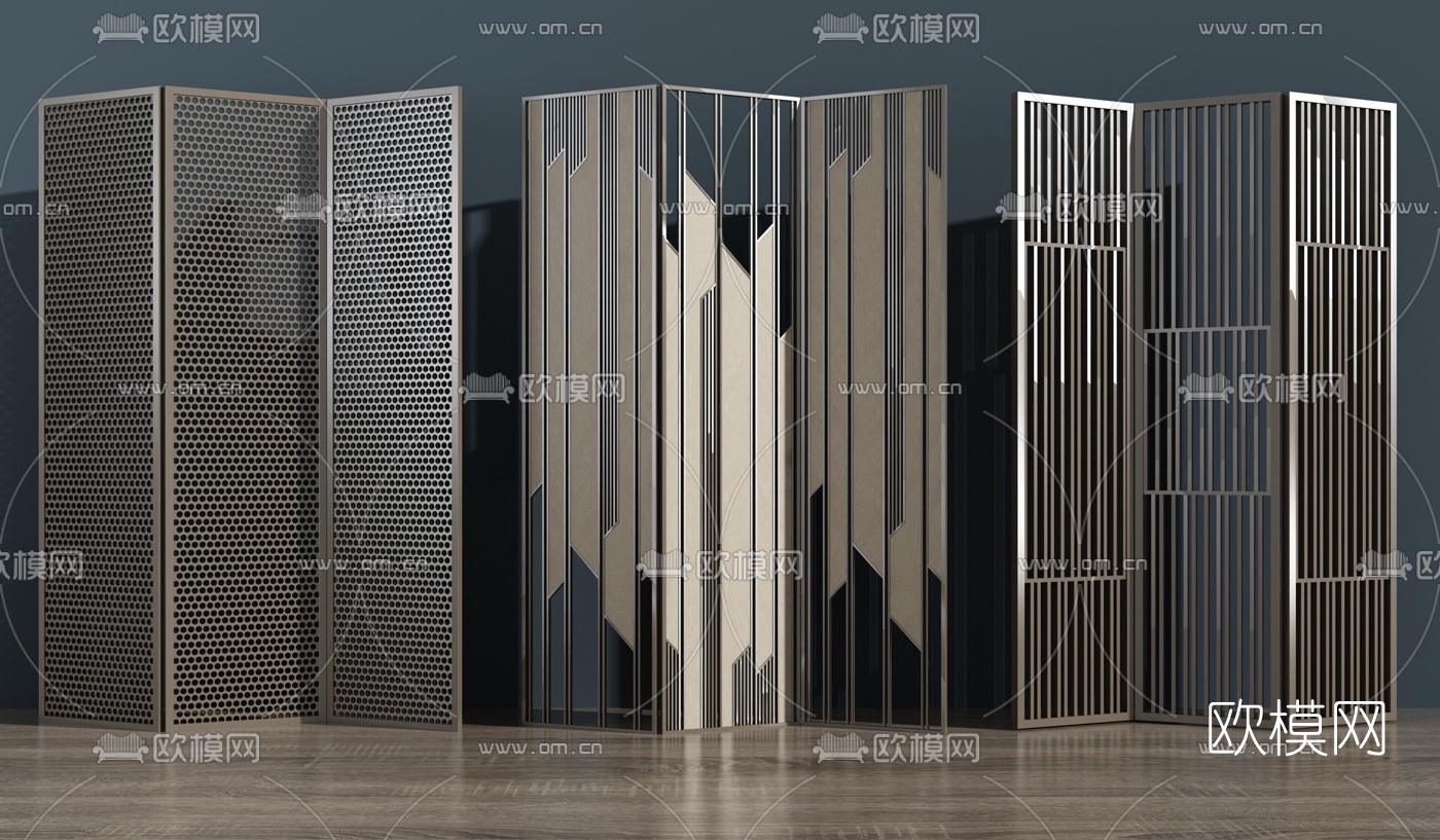 新中式金属屏风隔断3d模型