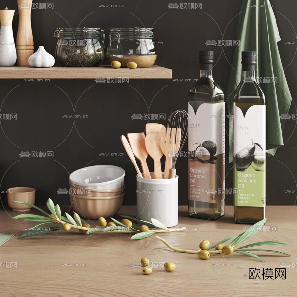 北欧调料瓶砧板瓷碗3d模型