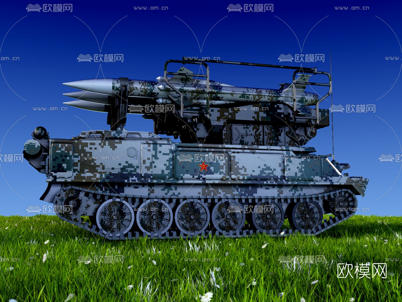 现代防空火箭弹坦克3d模型