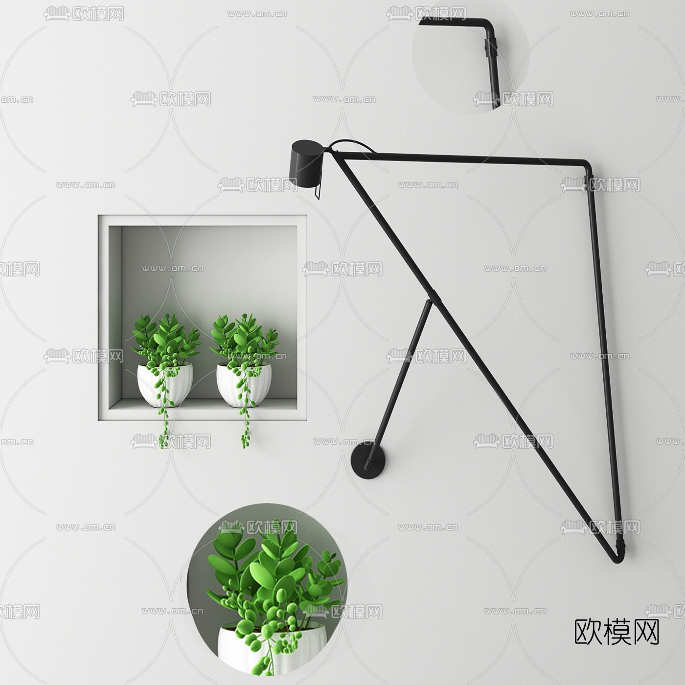 现代多肉盆栽壁灯3d模型
