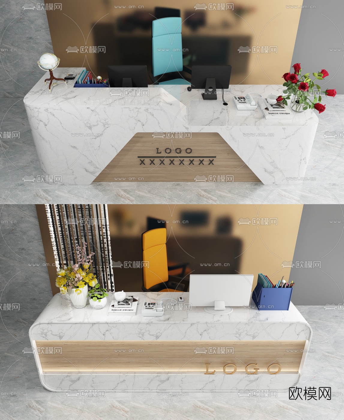 现代简约接待台3d模型下载（渲染图2）