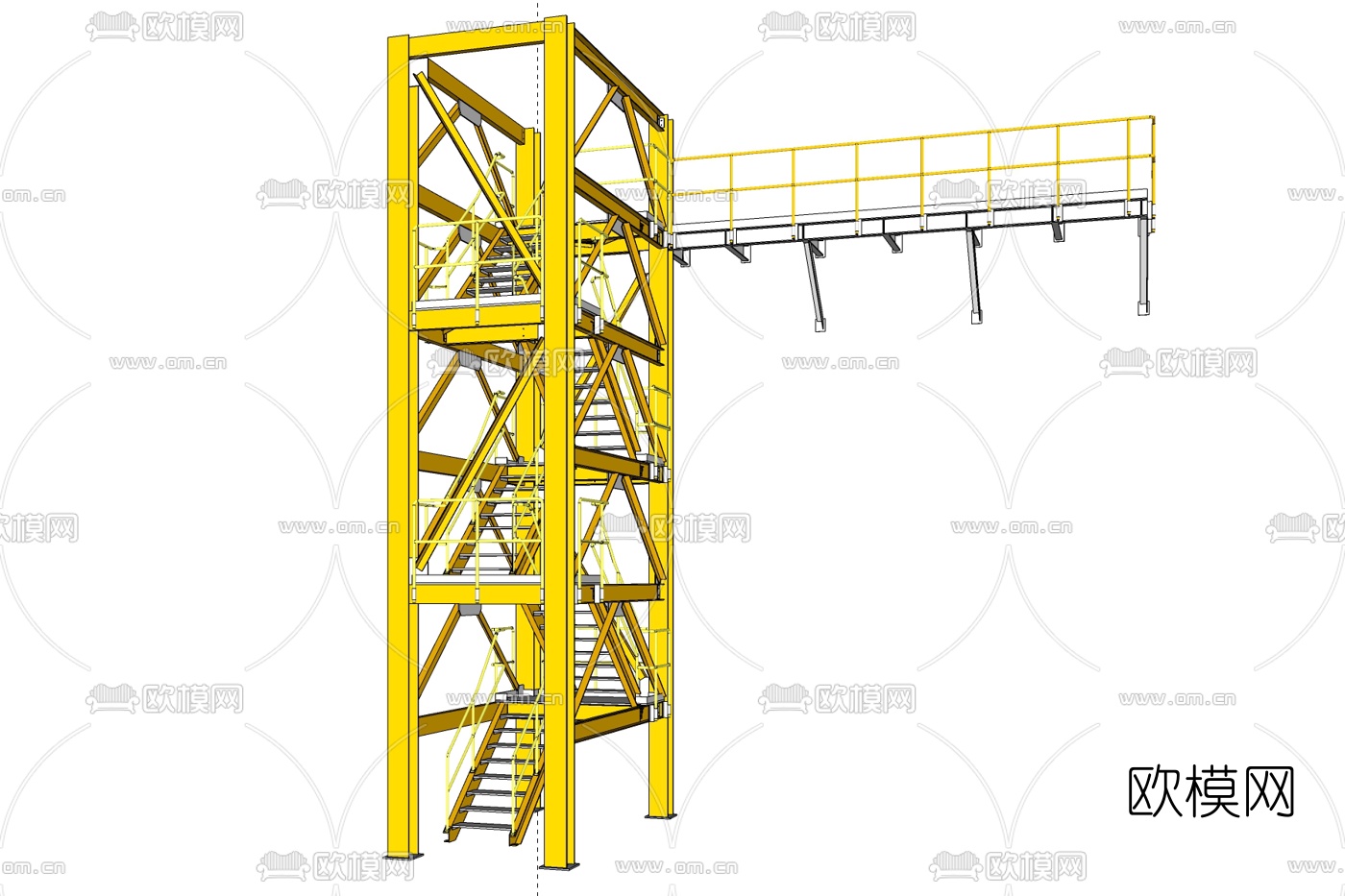 工业风铁艺楼梯组合免费su模型下载