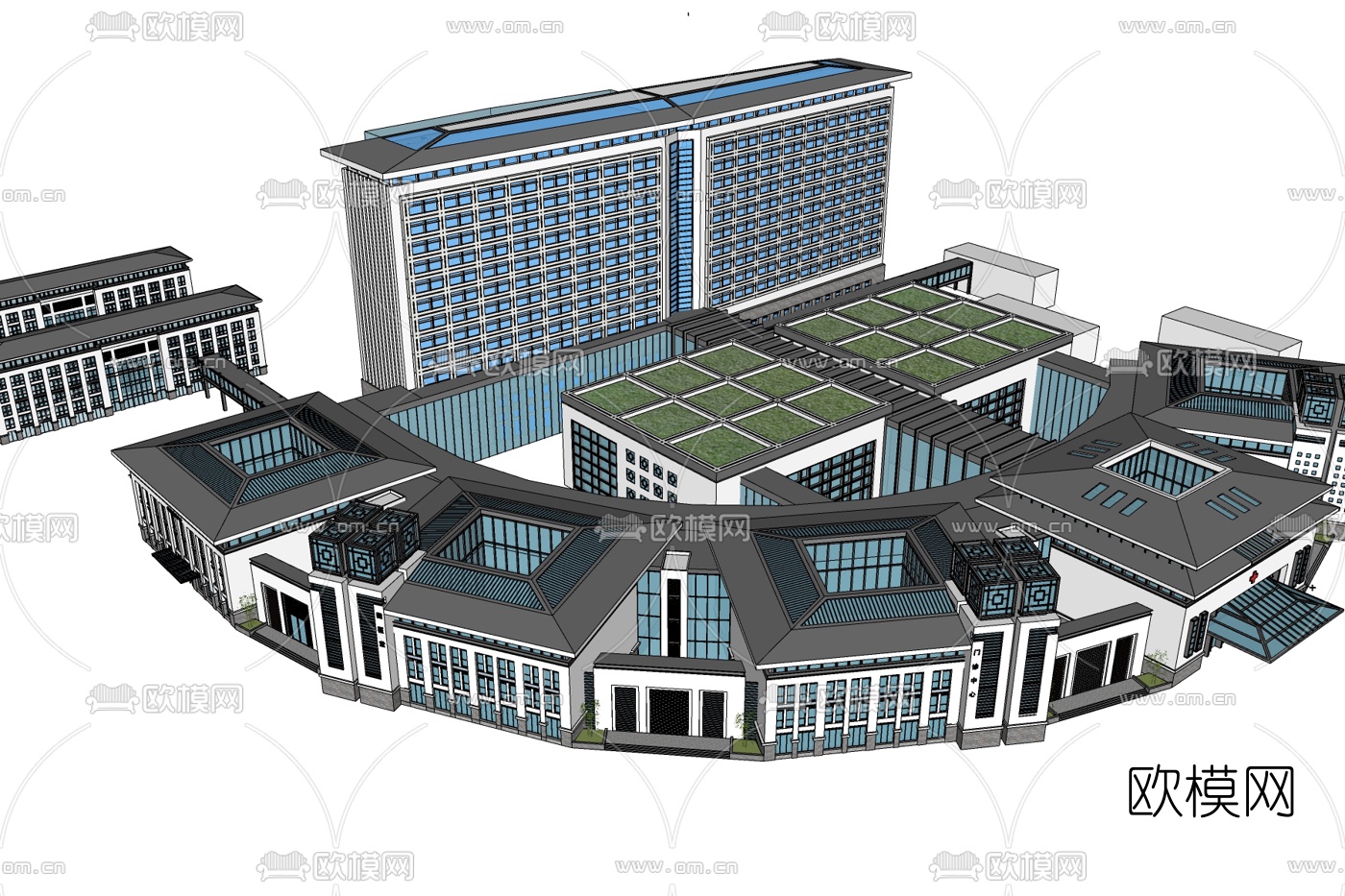 现代办公楼免费su模型下载