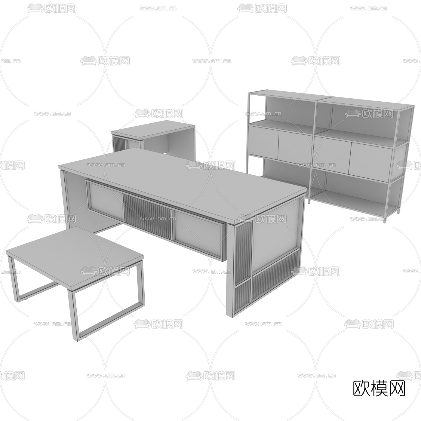 工业风原木办公桌椅班台免费3d模型下载（渲染图5）