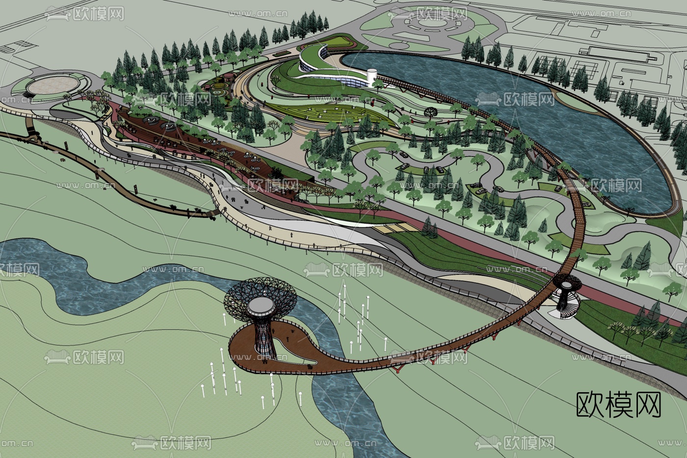 中式园林规划免费su模型下载