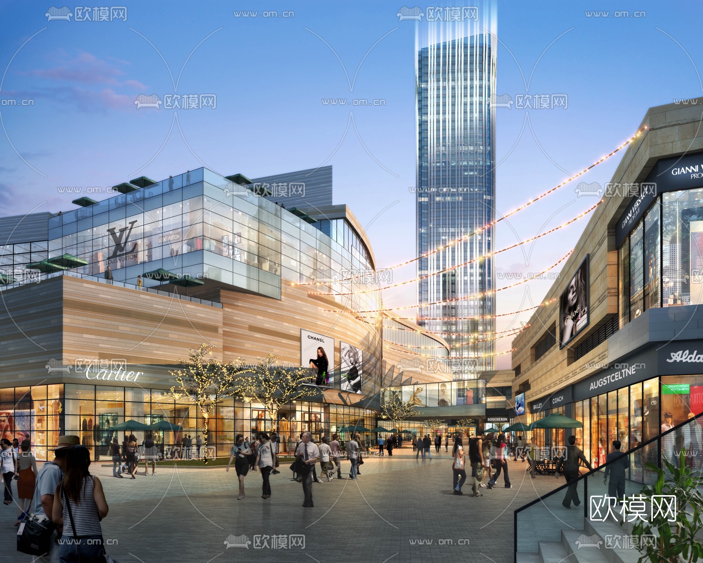 现代商业街夜景3d模型