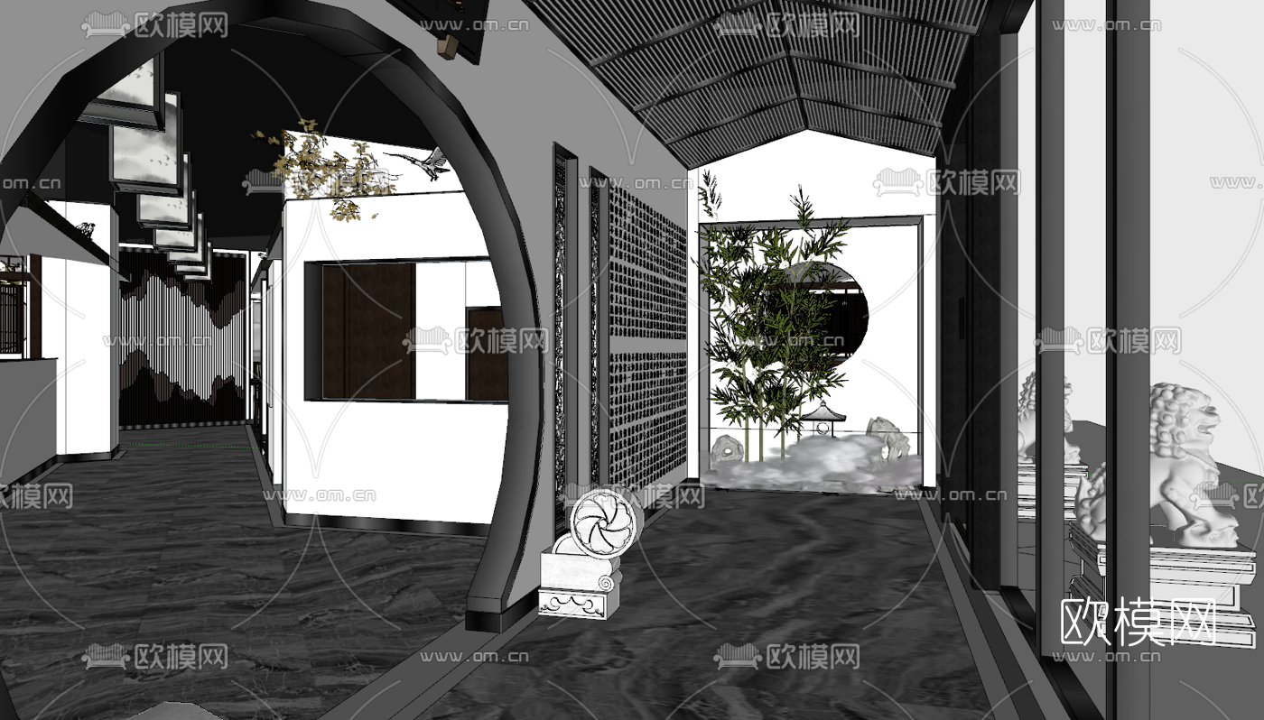 新中式徽菜主题餐厅su模型下载（渲染图6）