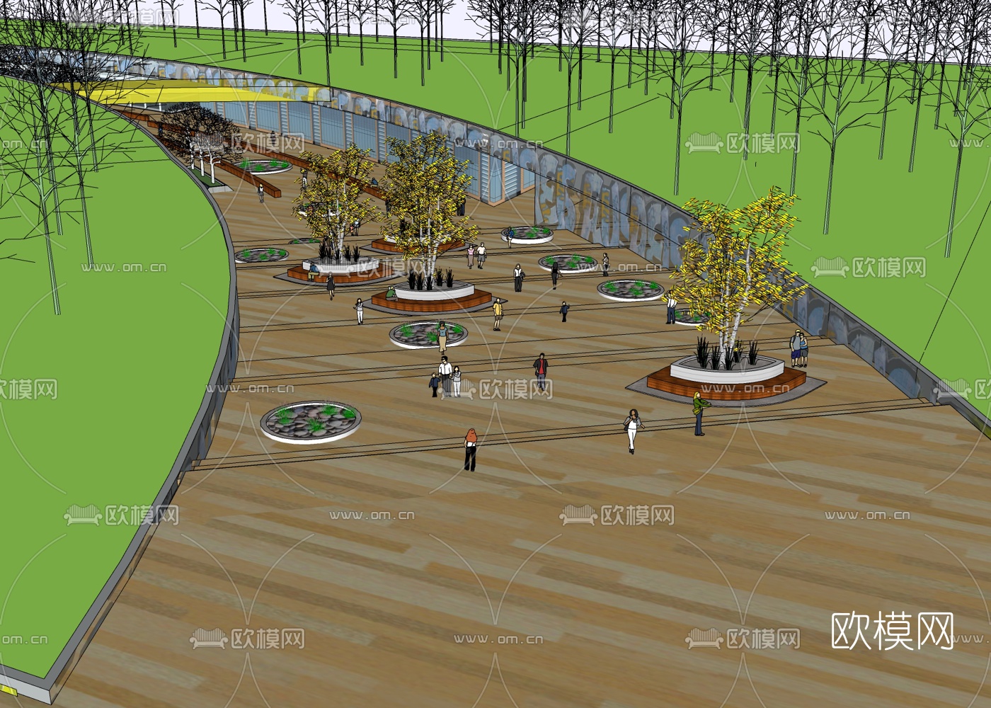 现代广场免费su模型下载