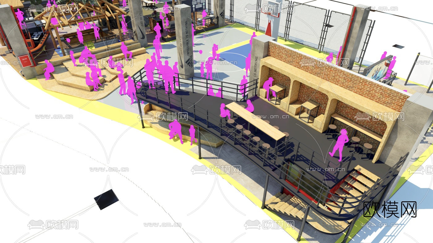 现代室外篮球场su模型下载（渲染图2）