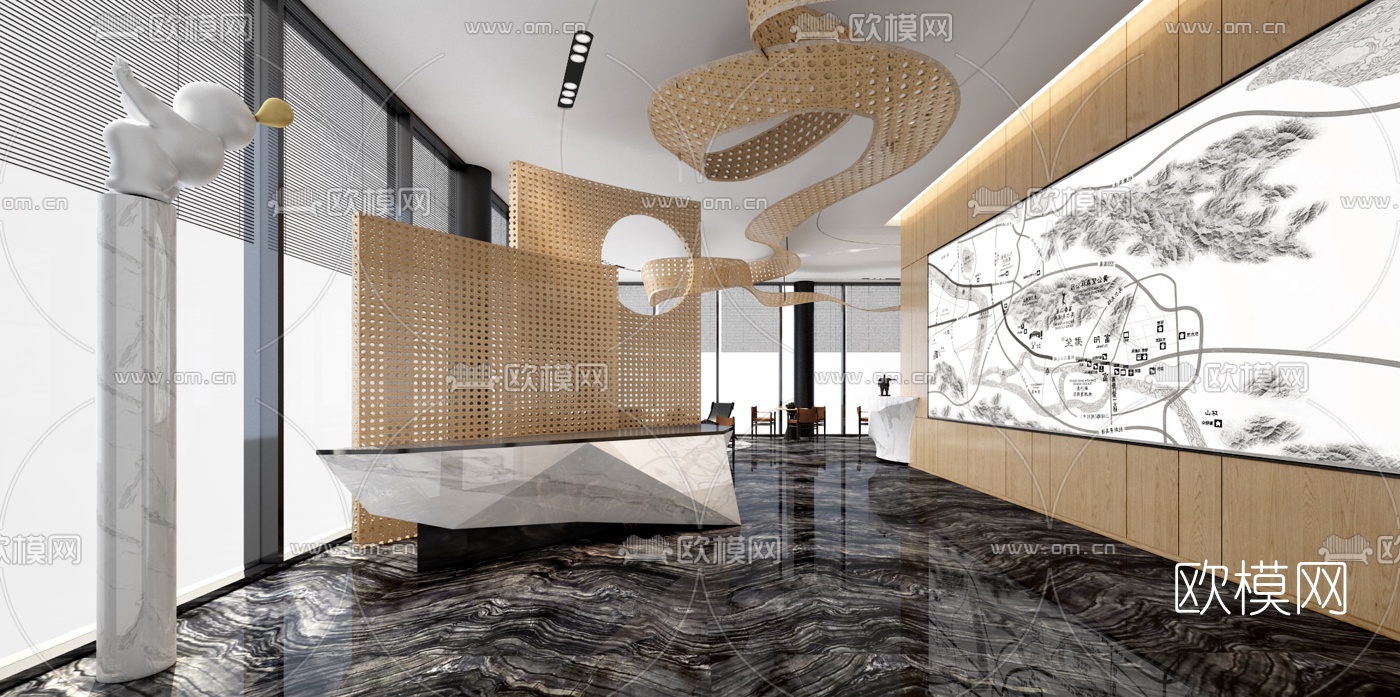 现代轻奢售楼处大堂3d模型下载（渲染图1）