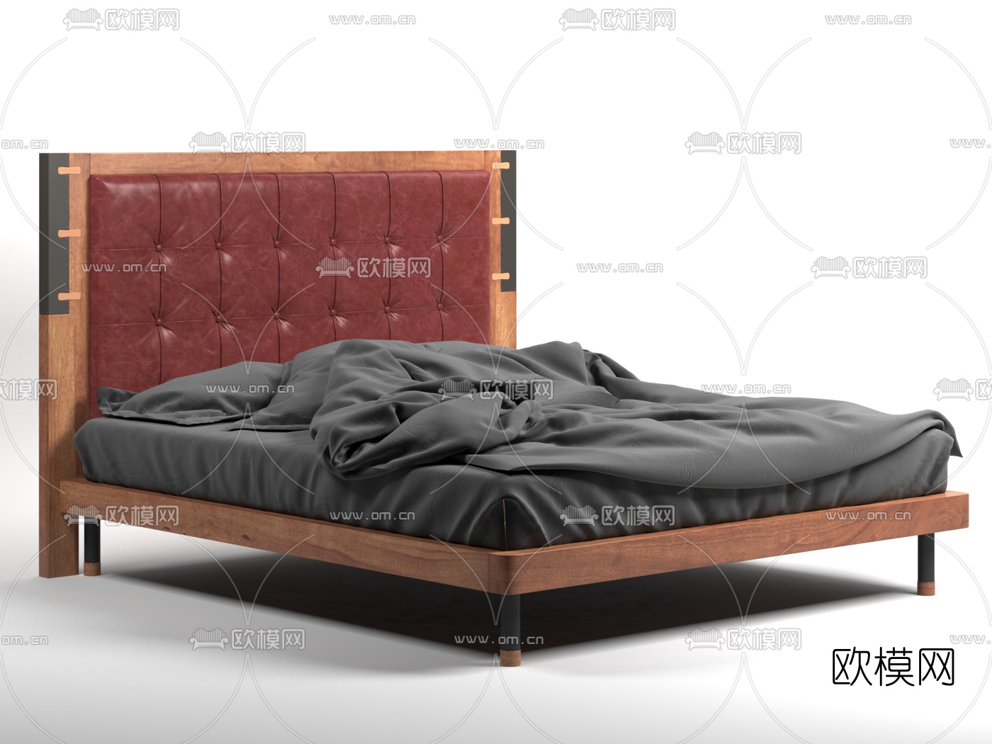 工业风实木双人床3d模型下载