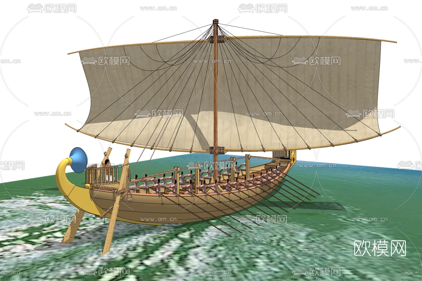 中式古代帆船免费su模型-免费3dmax模型库-欧模网
