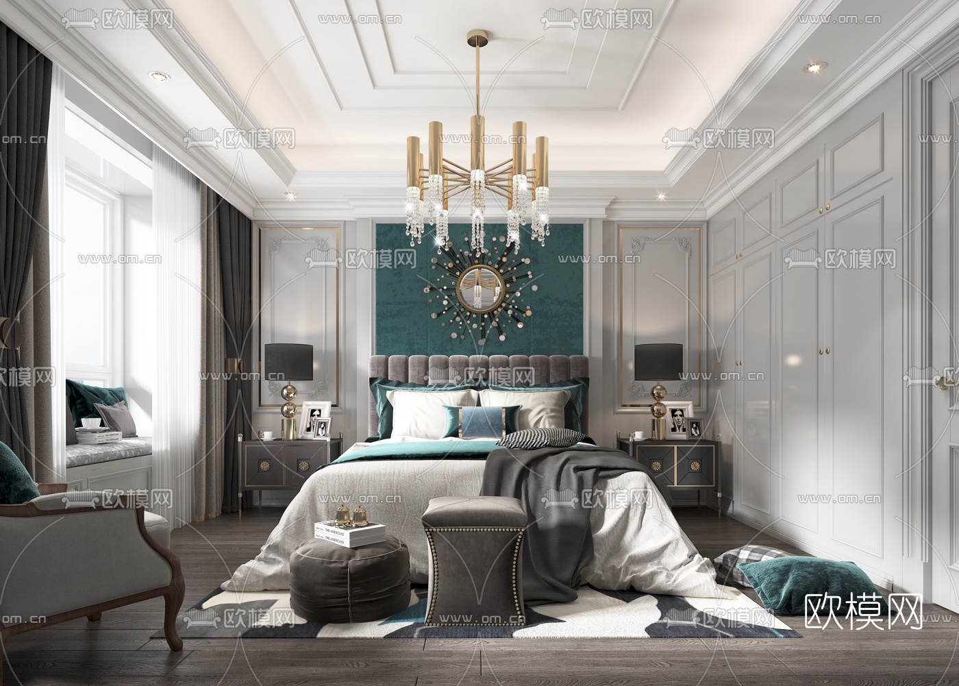 简美卧室主人房3d模型下载（渲染图1）