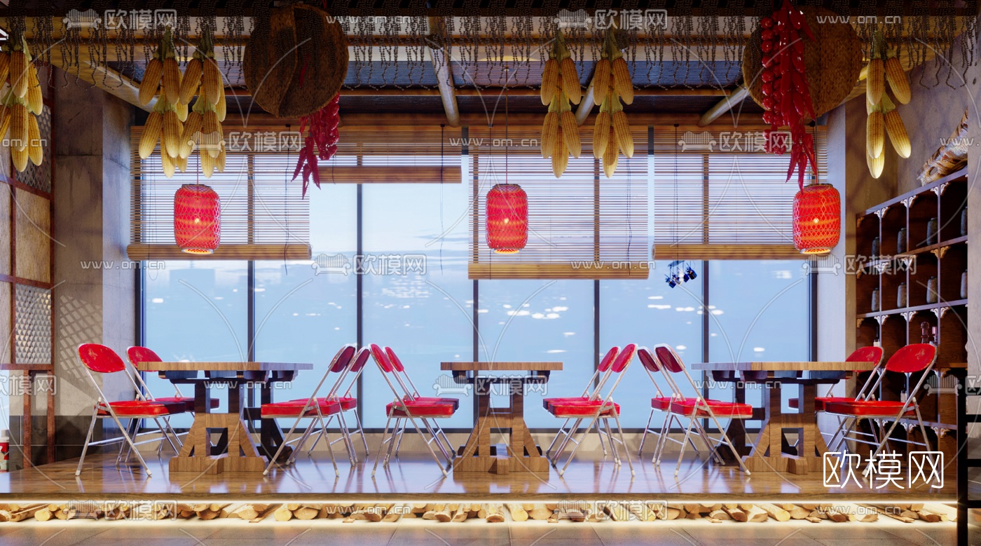 中式复古餐厅火锅店3d模型