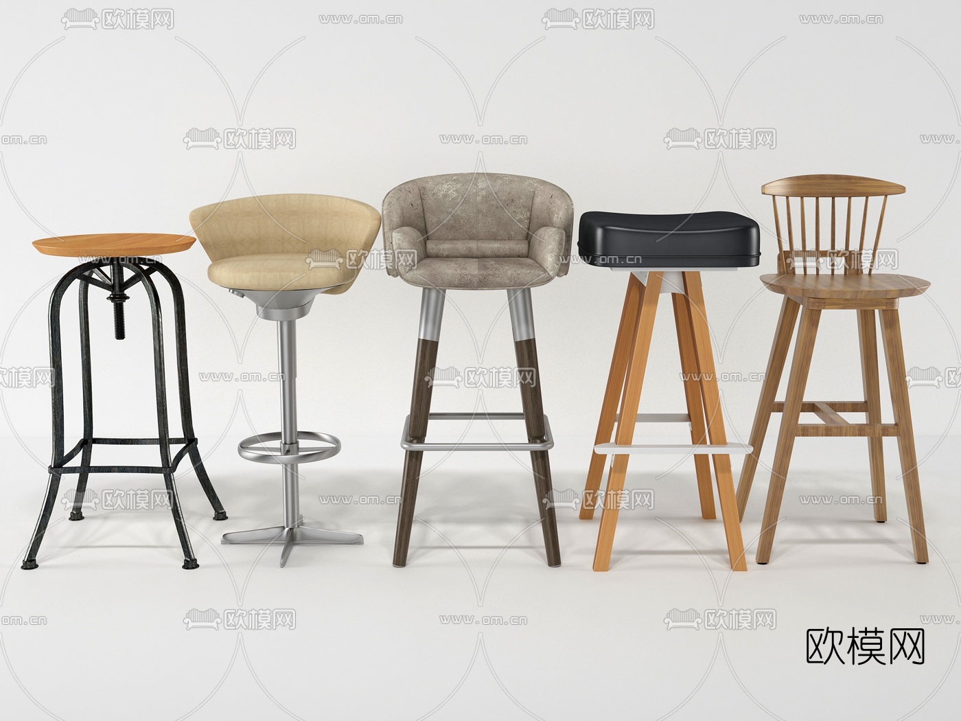 现代实木吧台椅3d模型下载