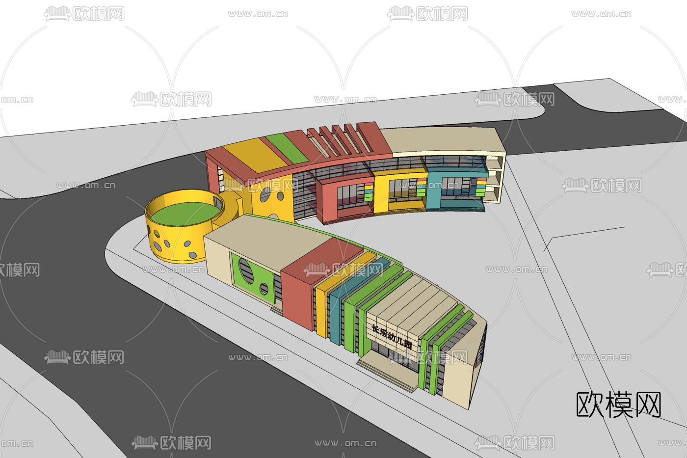 现代幼儿园外观免费su模型下载