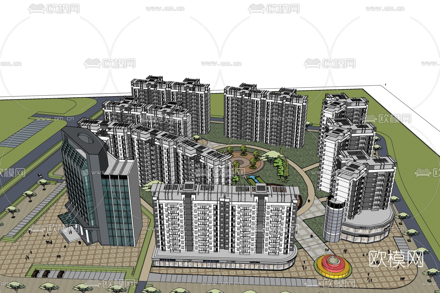 欧式高层住宅规划免费su模型下载