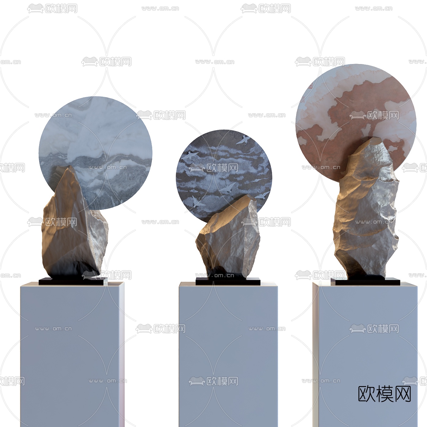 新中式岩石雕塑组合3d模型