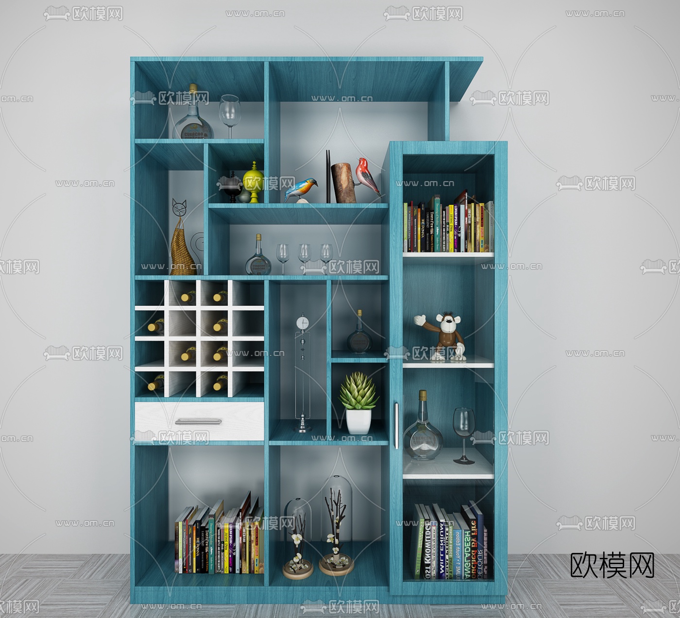 北欧原木多功能装饰酒柜3d模型下载（渲染图4）